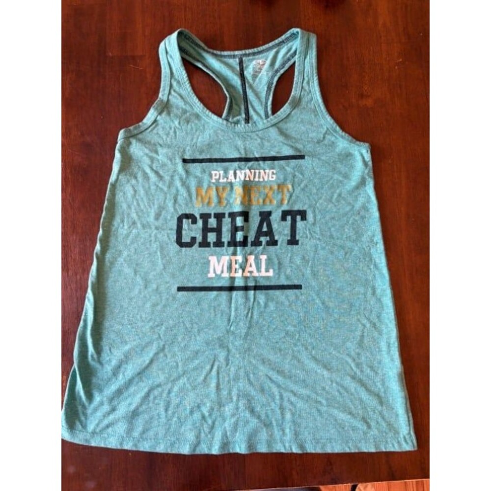 racerback tank top light blue navy thread details graphic design diet workout